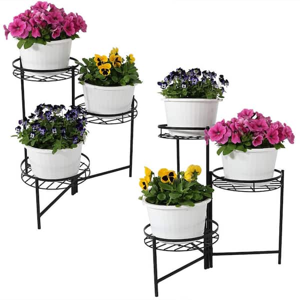 Sunnydaze Decor 22 in. Black Iron 3-Tiered Plant Stand (2-Pack)