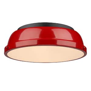 Duncan 14 in. 2-Light Matte Black Flush Mount with Red Shade