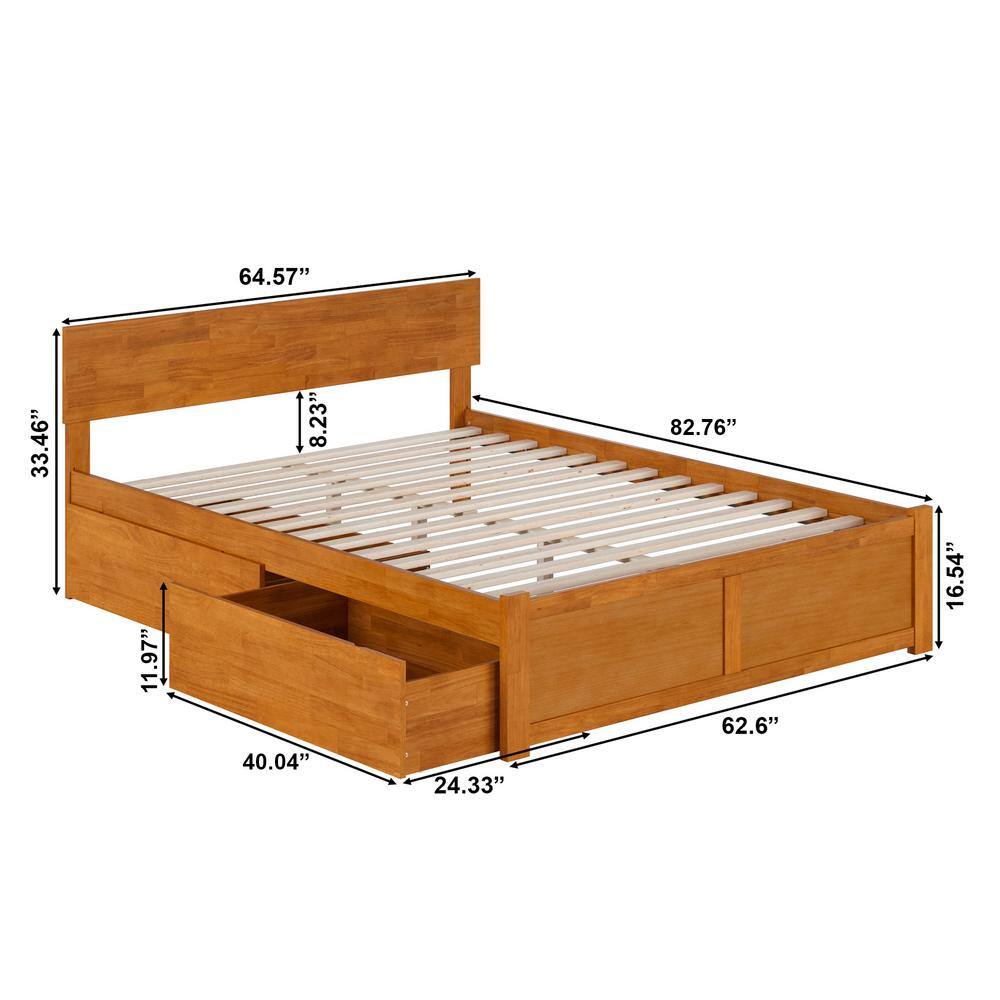 Light Toffee Queen Wood Platform Bed with Storage Drawers