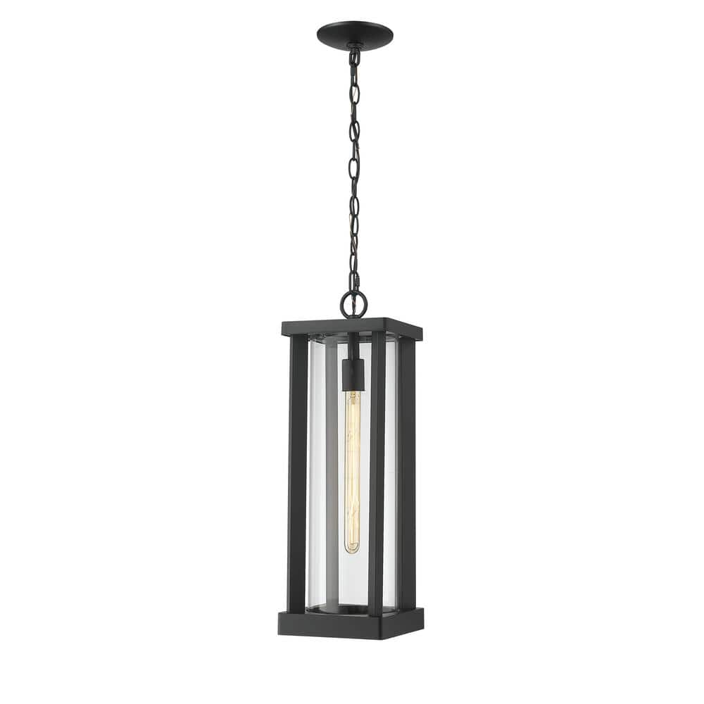 1-Light Black Outdoor Pendant Light with Clear Glass Shade 586CHB-BK ...