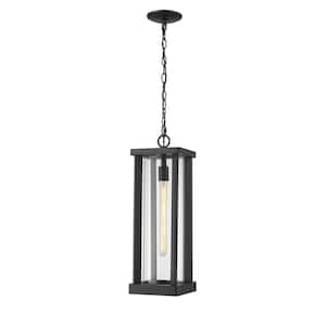 1-Light Black Outdoor Pendant Light with Clear Glass Shade