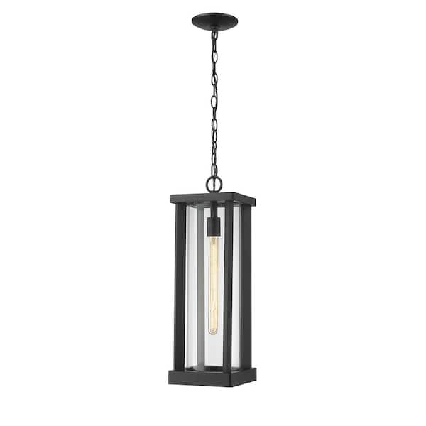 Unbranded 1-Light Black Outdoor Pendant Light with Clear Glass Shade