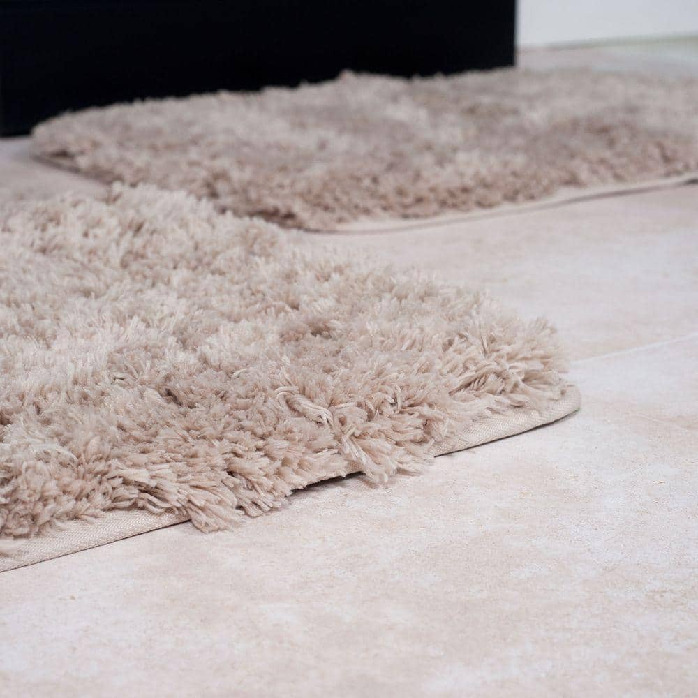 Taupe Super Plush Non-Slip 3-Piece Synthetic Bath Rug Set
