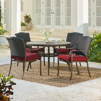 Walton Springs 5-Piece Aluminum Wicker Outdoor Dining Set with Chili Cushions