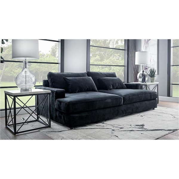 Monland 96 in. Square Arm Upholstered With Polyester Fabric Rectangle Sofa With Chaise Deep-Seated Oversized Couches in. Black