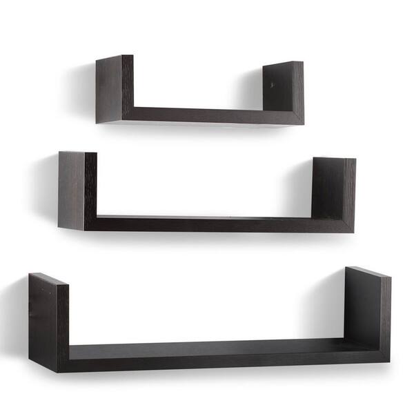 Wooden Floating Wall Shelves Espresso Finish All Hardware Included Set Of 3 4400hd The Home Depot - Wooden Wall Shelves Set Of 3
