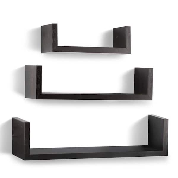 Unbranded Wooden Floating Wall Shelves Espresso Finish All hardware included (Set of 3)