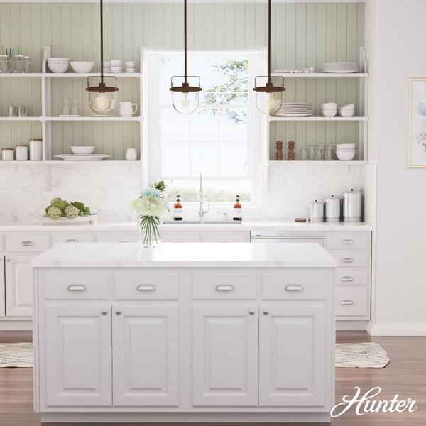 Hunter - Karloff 1-Light Textured Rust Island Pendant Light with Clear Glass Shade