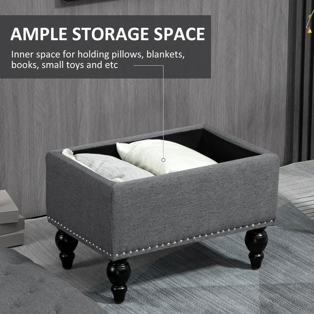 Elegant Gray 67cm Tufted Fabric Ottoman with Wood Legs and Storage