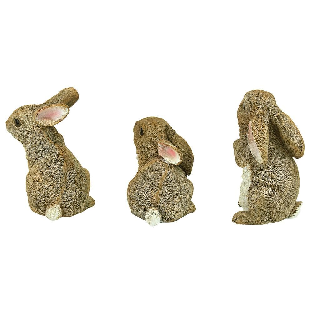 Hand-Painted Brown Resin Garden Bunny Statues Set