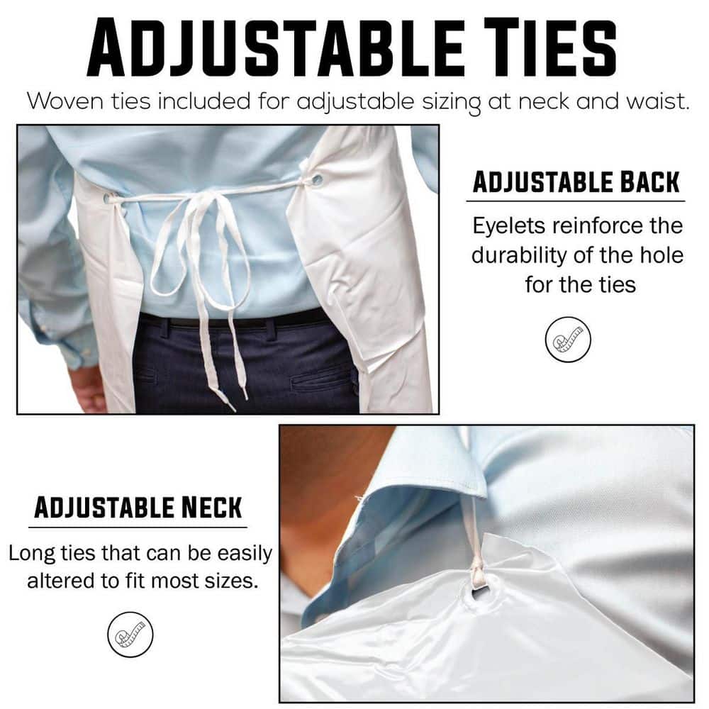 Large White Waterproof Vinyl Bib Apron with Adjustable Neck