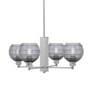 Albany 23.75 in. 4-Light Brushed Nickel Chandelier with Smoke Ribbed Glass Shades