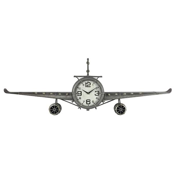 Peterson Artwares Metal Medium Silver Vintage Fighter Jet Wall Clock