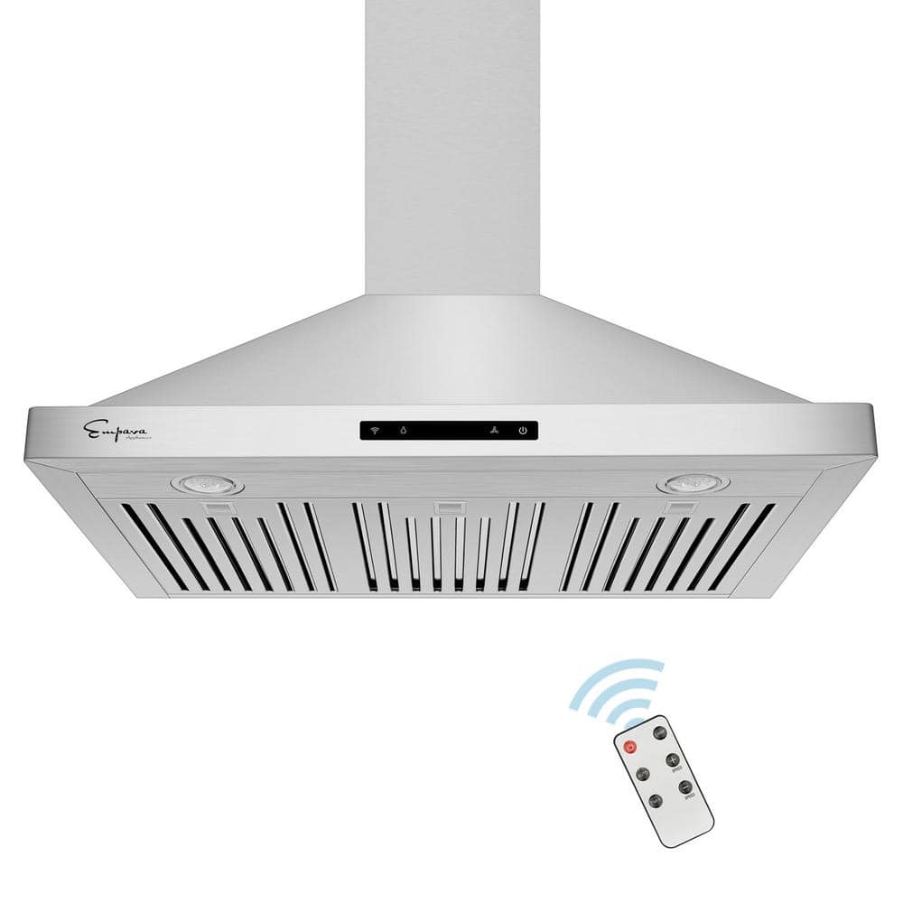 Empava 36 in. 380 CFM Wall Mount Range Hood in Stainless Steel with Ducted Exhaust Vent, Soft Touch Controls, Silver