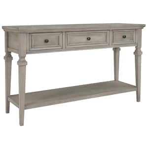 Leah 50 in. Gray Console Table with Three Drawers and Open Shelf