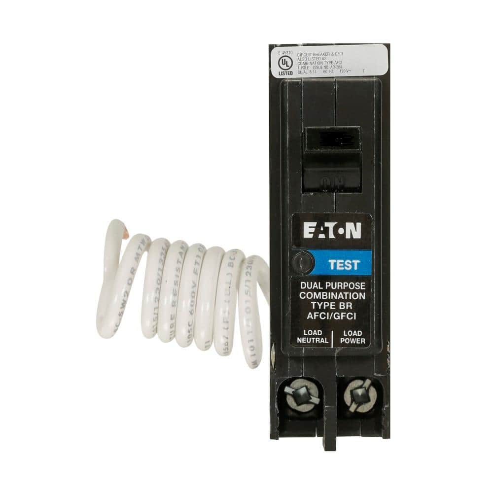 Eaton BR 15 Amp SinglePole Dual Function Arc Fault/Ground Fault