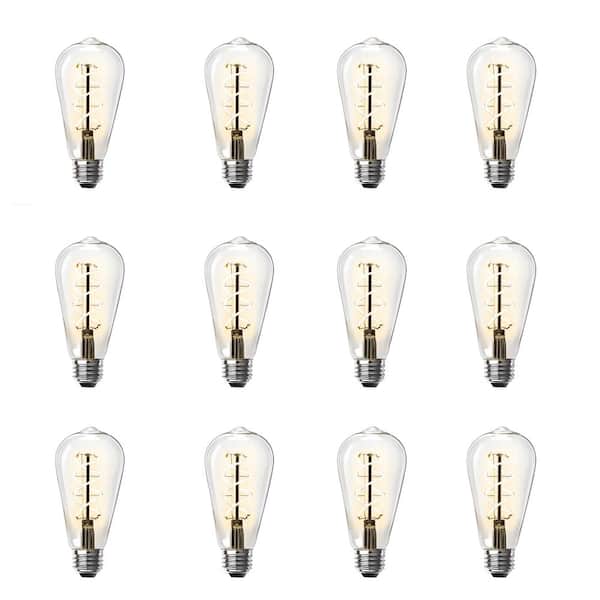 60-Watt Equivalent ST19 Dimmable Spiral Filament Clear Glass E26 Vintage Edison LED Light Bulb, Warm White (12-Pack)