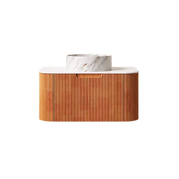 30 in. Wall-Mounted Natural Wood Bath Vanity with White Cultured Marble Top Assembled