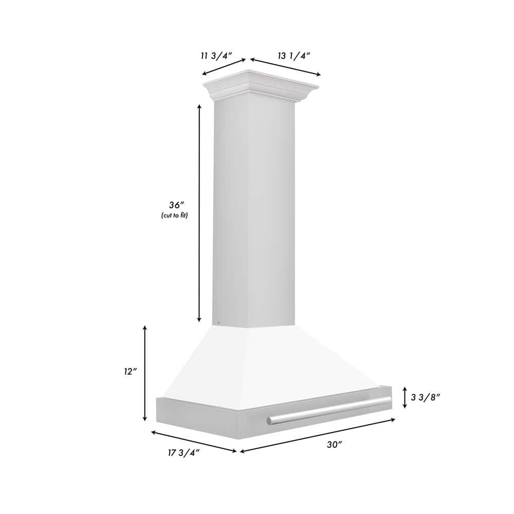 30" White Matte and Stainless Steel Wall Mounted Range Hood