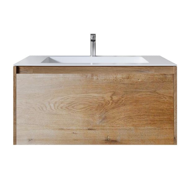 Madeira 36 in. Single Sink Floating Oak Bath Vanity with White Acrylic Top (Assembled)