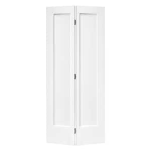 24 in. x 80 in. 1 Panel Shaker White Painted MDF Composite Bi-Fold Closet Door with Hardware Kit