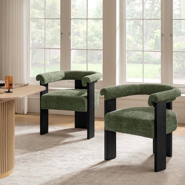 Emanuele Modern Forest Boucle Dining Chair with Solid Wood Legs Set of 2