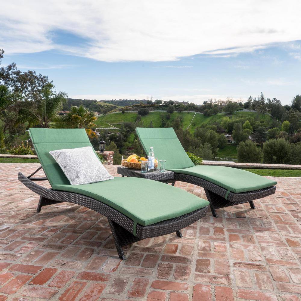 Miller Grey 3-Piece Faux Rattan Outdoor Chaise Lounge and Table Set with Jungle Green Cushions price history on PriceWatchPro