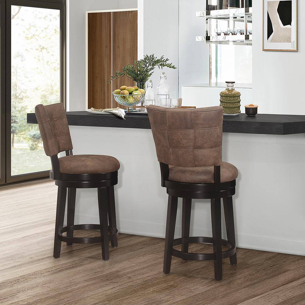 Chestnut Faux Leather and Wood Swivel Counter Stool