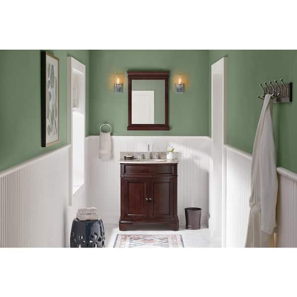 Home Decorators Collection Terryn 31 in. W x 20 in. D x 35 in. H Single Sink Freestanding Bath Vanity in Cherry with Beige Granite Top
