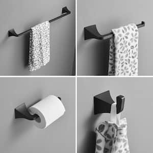 4-Piece Bath Hardware Set Towel Rack in Matte Black with Toilet Paper Holder Towel Hook and 24 in. Towel Bar