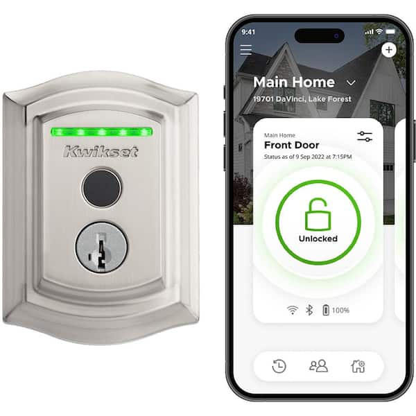 Kwikset Halo Touch Satin Nickel Traditional Fingerprint WiFi Electronic Smart Lock Deadbolt Featuring SmartKey Security