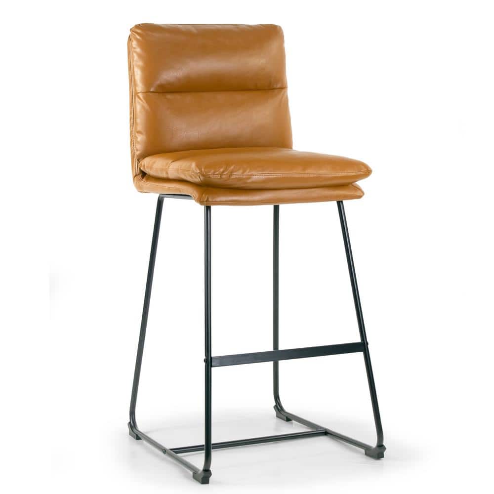 Cappuccino Faux Leather Bar Stools with Iron Frame, Set of 2