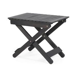 Dark Gray Folding Wood Outdoor Side Table