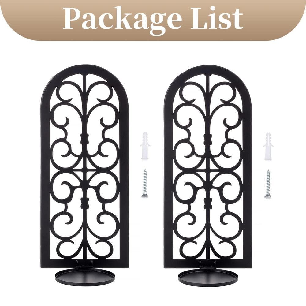 Black Metal Vintage Wall Mounted Candle Sconces Set of 2