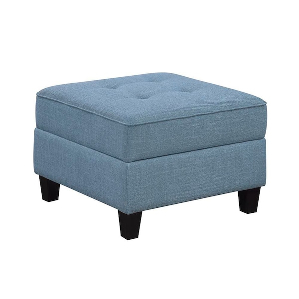 Swallowtail Blue Textured Fabric Square Storage Ottoman
