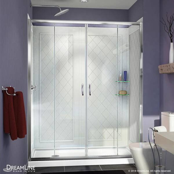 DreamLine Visions 60 in. W x 30 in. D x 76-3/4 in. H Semi-Frameless Shower Door in Chrome with White Base and Backwalls