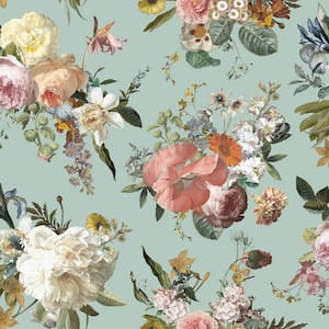 Antonia Aqua Vintage Bouquet Wallpaper