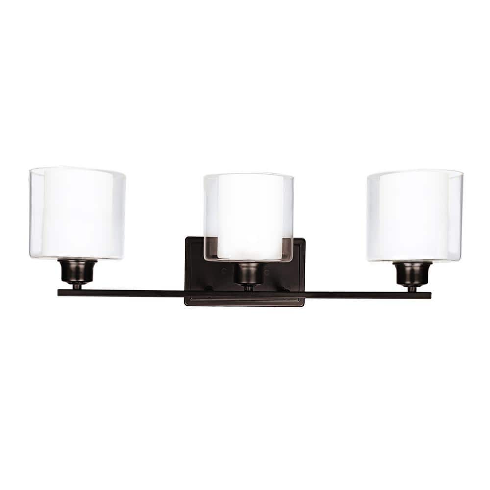24.75" Oil-Rubbed Bronze Vanity Light with White Glass Shades