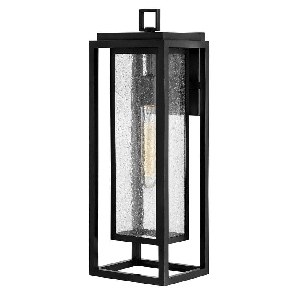 Seaside Lodge Black Outdoor Wall Lantern with Clear Seedy Glass