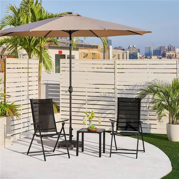Yaheetech Texteline Folding Dining Chairs with 8 Adjustable Back Positions, All-Weather Sling Chairs, Set of 2, Black