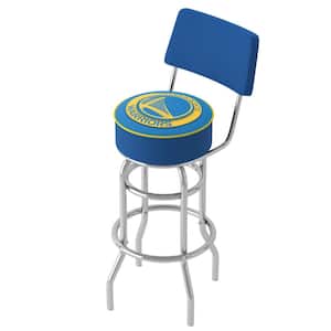 Golden State Warriors Logo 31 in. Blue Low Back Metal Bar Stool with Vinyl Seat