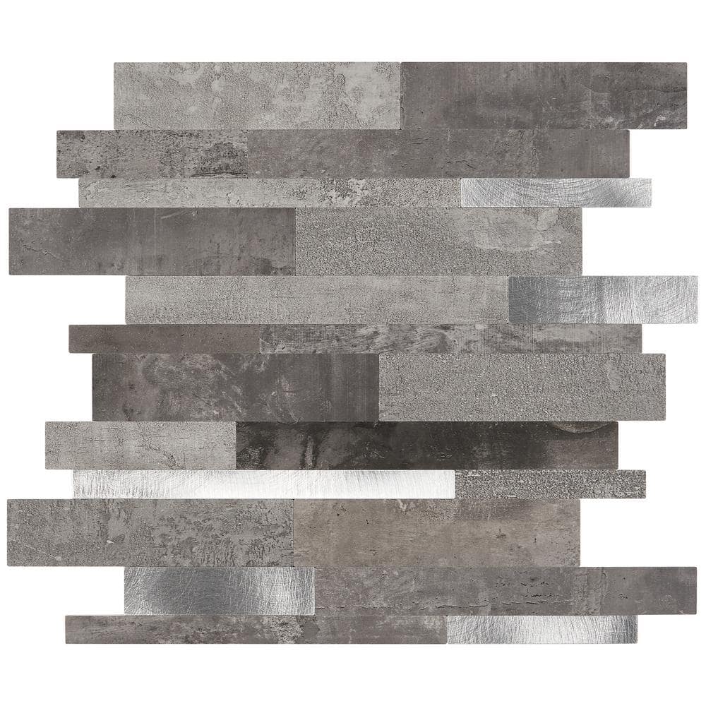 Gray and Silver Aluminum Peel and Stick Mosaic Tile Sheet