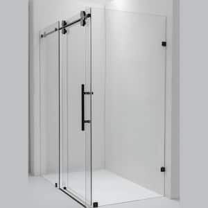 Spezia 68 in. W x 78 in. H Rectangular Single Sliding Frameless Corner Shower Enclosure in Matte Black