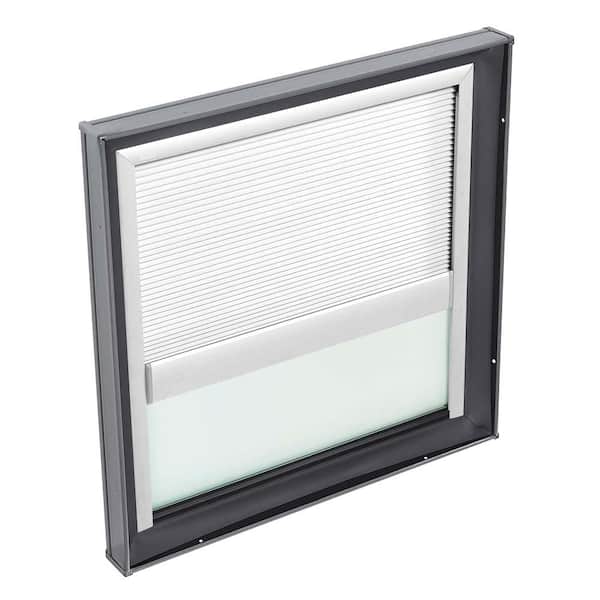 VELUX 22-1/2 in. x 22-1/2 in. Fixed Curb Mount Skylight w/ Tempered Low-E3 Glass & White Manual Room Darkening Blind