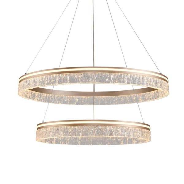 2-Lights Modern Integrated LED Chandelier Pendant Light, gold Dimmable Chandelier with Remotet Adjustable Light Fixtures