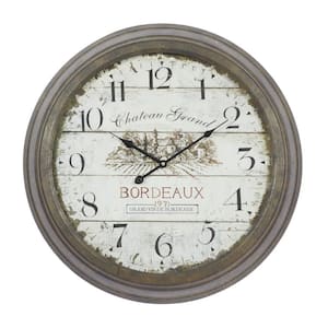 23 in. x 23 in. White Metal Wall Clock with Bordeaux
