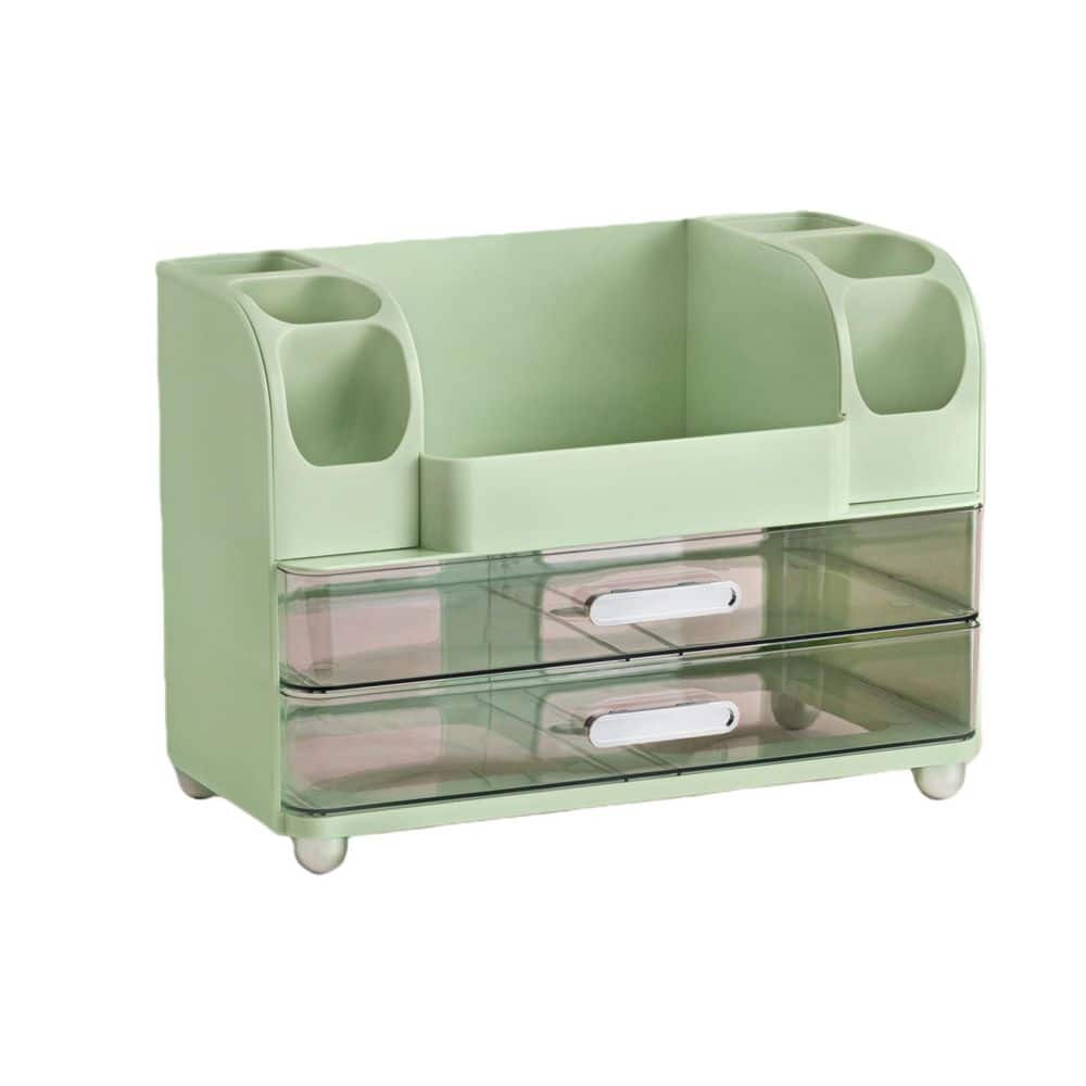 Multi-Compartment Countertop Vanity Organizer with BrushHolder in Green for Daily Makeup Brush Perfume Organization