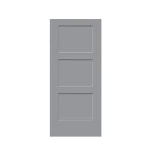 30 in. x 80 in. Light Gray Stained Composite MDF 3-Panel Equal Style Interior Barn Door Slab