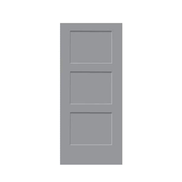 CALHOME 36 in. x 80 in. Light Gray Stained Composite MDF 3-Panel Equal Style Interior Barn Door Slab