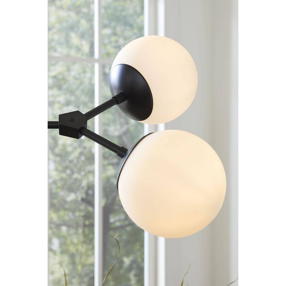 Haas 6-Light Matte Black Mid-Century Modern Chandelier with Etched Opal Glass